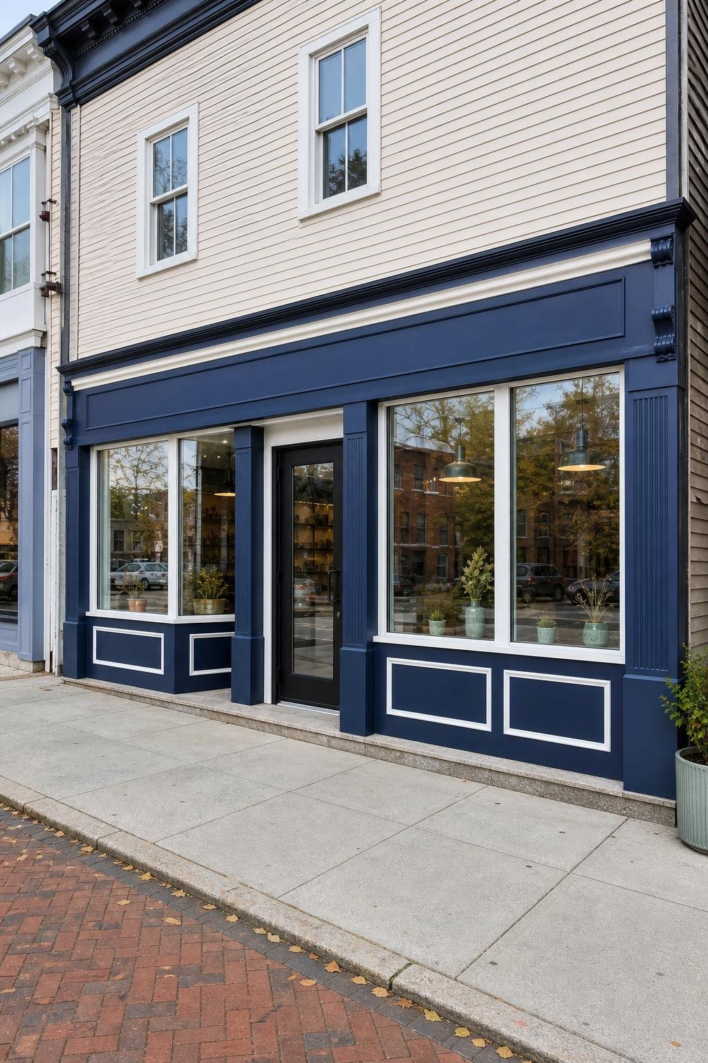 Full commercial storefront repaint with fresh facade, doors, windows, trim, and walkway.