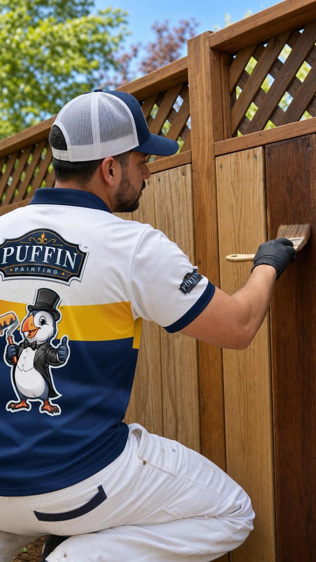Puffin Painting project detail for fence staining.