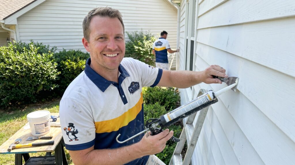 Siding and trim repair preparation photo by Puffin Painting.